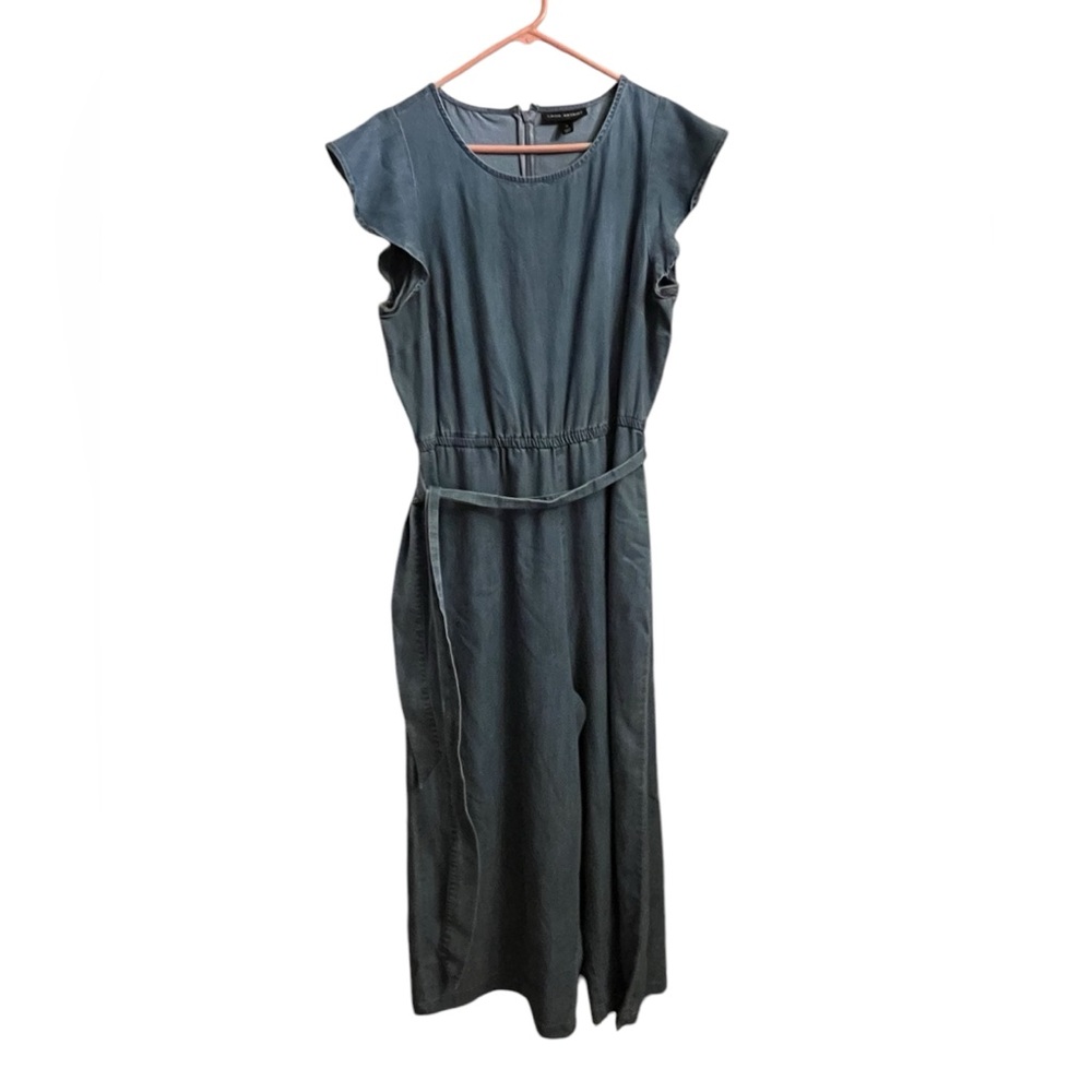 Lane Bryant Jumpsuit Womens 14 Denim Wide Leg Flutter Sleeve Belt Zip Pockets